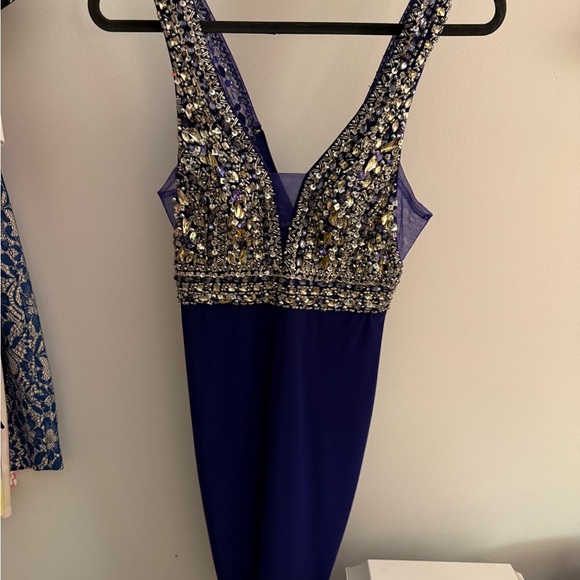 Faviana Blue and Silver Bodycon Dress - Picture 2 of 5